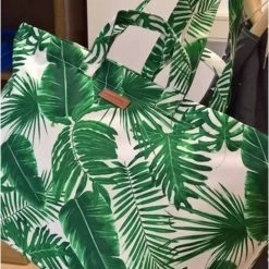 Beste Verkoop 🥰 Ralp Boyer Big Shopper/Grote Strandtas/Weekendtas XXL Dames Shopper - Groen Palmbladeren - Canvas 🎁 -Tassen-Dames Winkel 474x840 1