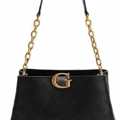 Begroting 🧨 Guess G Vibe Girlfriend Satchel Dames Schoudertas - Black Logo 💯