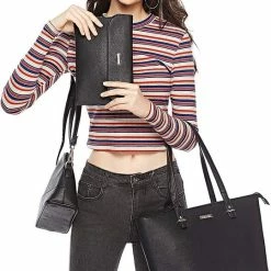 Korting 👏 Zedar Dames Handtassen Set 4 Delig Met Schoudertas - Tote Bag - Clutch En Portemonnee Voor Vrouwen Zwart 😉 -Tassen-Dames Winkel 539x840 4