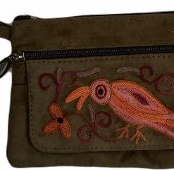 Beste Verkoop ✨ Merkloos Dames Polstas Suède Leer - Bruine Damestas Met Handgeborduurd Bloemenpatroon In Oranje - Riemtasje 🌟