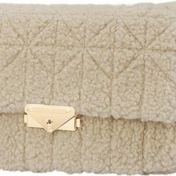 Aanbiedingen 🎉 Yehwang Handtas Beige Teddy Stof - Schoudertas - Afneembare Gouden Ketting ❤️