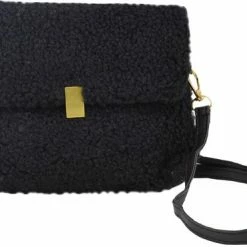 Begroting 👍 Fashion Favorite Teddy Schoudertas | Zwart / Goudkleurig | Acryl | 22 X 20 X 7 Cm ✔️