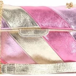 Beste Verkoop ๐ฅฐ Merkloos Rainbow Metallic Schoudertas - Echt Leer - Made In Italy - Roze - Goud โญ