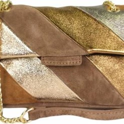 Coupon 👍 Merkloos Qischa® Rainbow Metallic Schoudertas Brons, Camel, Goud 👏