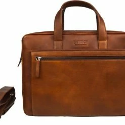 Promo 🛒 DSTRCT Lederen Business Laptoptas - 17 Inch Laptopvak Met Rits - Cognac - Luxe Volnerf Leder 🥰 -Tassen-Dames Winkel 550x432 5