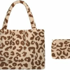 Korting ⌛ Yada Shopper Panterprint Teddy Borg Tas Dames Schoudertas -Mommy Tote Bag- Handtas - Canvas - Katoenen Tas - Tote - Mom-Bag Shopper Teddy Leopard - Trendy Zeer Grote Teddy Bear Shopper- Boodschappentas - 2 🔔