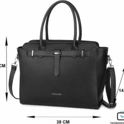 Kopen 💯 Wimona Sienna Handtas / Laptoptas 15,6 Inch - Zwart 🔔 -Tassen-Dames Winkel 550x466 1