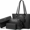 Korting 👏 Zedar Dames Handtassen Set 4 Delig Met Schoudertas - Tote Bag - Clutch En Portemonnee Voor Vrouwen Zwart 😉 -Tassen-Dames Winkel 550x467 2