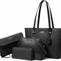 Korting ๐ Zedar Dames Handtassen Set 4 Delig Met Schoudertas - Tote Bag - Clutch En Portemonnee Voor Vrouwen Zwart ๐