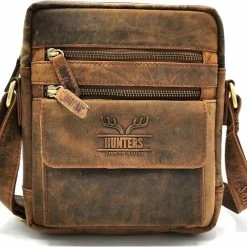 Uitgang ๐ฅฐ Hunters Leren Crossbody Met Vakjes - Buffelleer - Klein Formaat - (bxhxd) Ca. 18cm X 21cm X 5cm โญ