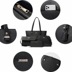 Korting 👏 Zedar Dames Handtassen Set 4 Delig Met Schoudertas - Tote Bag - Clutch En Portemonnee Voor Vrouwen Zwart 😉 -Tassen-Dames Winkel 550x505 3