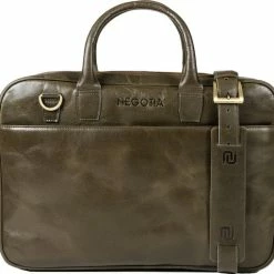 Promo 🧨 Negotia Leather NEGOTIA Delta - Leren Laptoptas Heren En Dames 15,6 Inch - Aktetas - Werktas - Messenger Bag - 100% Luxe Top-Grain Leer - Groen 😉