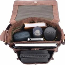 Promo 🤩 Wild Woodss WILD WOODS Leren Schoudertasje Met Sluitflap - Heren / Dames Crossbodytas - Buffelleer - Vintage Donkerbruin ✔️ -Tassen-Dames Winkel 550x514 5