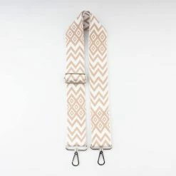 Groothandel 👍 Accessories Junkie Amsterdam Viki Bagstrap- Schouderband- Tassenriem- Verstelbaar- Tassenhengsel- Cadeau- Nieuwste Trends- Trendy- Zilver - Polyester- Streep- 5cm- Zand- Offwhite-Camel 😉