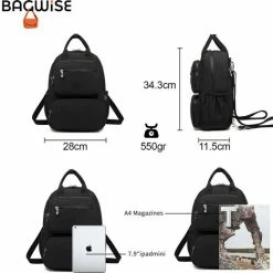 Goedkoopste 🤩 Bagwise® Rugzak - Rugtas - 10 Lt - Dames - Heren - (CR1248) Zwart ⌛ -Tassen-Dames Winkel 550x520 13