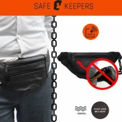 Kopen 😉 Safekeepers Heuptas - Buideltas Plat - RFID Anti Skimm - Leer - Zwart ⌛