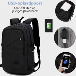 Kopen 🤩 Kono - Laptoptas 15.6 Inch - Rugzak Met USB Poort - Unisex - Zwart 🔔 -Tassen-Dames Winkel 550x536