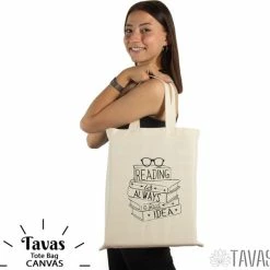 Promo 😉 Merkloos Tavas Katoenen Boek Tasje Draagtas Naturel 38x42 Cm Reading Is Always A Good Idea Tote Bag Tas Shopper Boodschappentas Schoudertas 🛒 -Tassen-Dames Winkel 550x536 7