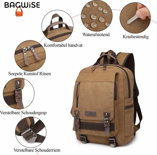 Aanbiedingen π€© Bagwise® - Rugzak - Rugtas - Schooltas - Canvas -25 L - Vintage - 15" Inch Laptopvak -1270 Camel Bruin π 7 Aanbiedingen π€© Bagwise® - Rugzak - Rugtas - Schooltas - Canvas -25 L - Vintage - 15" Inch Laptopvak -1270 Camel Bruin π - Afbeelding 5