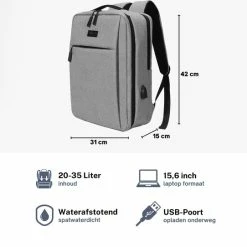 Goedkoop 👏 ZILOU® Rugzak - 15,6 Inch Laptop Rugtas - USB Poort - Waterafstotend - Grijs 🤩 -Tassen-Dames Winkel 550x542 4