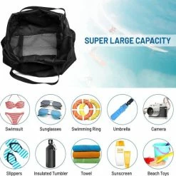 Uitgang 🔔 IBright Grote Strandtas -XXL Beachbag - Lichtgewicht - Mesh - Opvouwbaar - Strand Tas - Zwart ✨ -Tassen-Dames Winkel 550x544 1