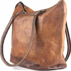 Beste deal 👍 Oncedoce Boodschappentas – ‘’ASTURIAS’’ Bucket Bag 44 X 31 X 10 Cm – Echt Leer – Bruin Cognac Kleur – Handgemaakte Tas 🌟