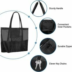 Uitgang 🔔 IBright Grote Strandtas -XXL Beachbag - Lichtgewicht - Mesh - Opvouwbaar - Strand Tas - Zwart ✨ -Tassen-Dames Winkel 550x548 3