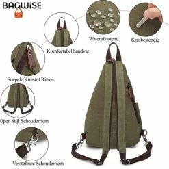 Beste deal 👏 Bagwise® - Rugzak - Slingbag - Crossbodytas - Canvas - 10L -Vintage - 1276 Groen ✔️ -Tassen-Dames Winkel 550x548 9