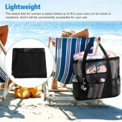 Uitgang 🔔 IBright Grote Strandtas -XXL Beachbag - Lichtgewicht - Mesh - Opvouwbaar - Strand Tas - Zwart ✨ -Tassen-Dames Winkel 550x550 212