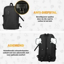 Gloednieuw 💯 Merkloos Anti Diefstal Spat Waterdichte Rugzak – Laptop Rugzak 14 T/m 15,6 Inch – Voor Dames En Heren – Wandelrugzak – Schooltas - Met USB Oplaadstation – 28L -Zwart 😍 -Tassen-Dames Winkel 550x550 244