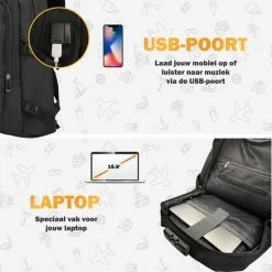 Gloednieuw 💯 Merkloos Anti Diefstal Spat Waterdichte Rugzak – Laptop Rugzak 14 T/m 15,6 Inch – Voor Dames En Heren – Wandelrugzak – Schooltas - Met USB Oplaadstation – 28L -Zwart 😍 -Tassen-Dames Winkel 550x550 246