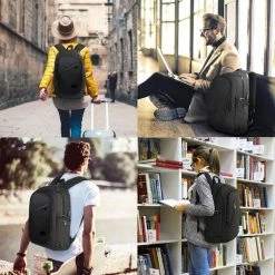 Kopen 🤩 Kono - Laptoptas 15.6 Inch - Rugzak Met USB Poort - Unisex - Zwart 🔔 -Tassen-Dames Winkel 550x550 50