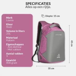 Begroting ⭐ Anti Diefstal Rugzak Inclusief Usb Oplaadstation - Geschikt Voor Laptop - Anti Theft En Spat Waterdicht| Lovnix Bag104 | Roze 🤩 -Tassen-Dames Winkel 550x550 632