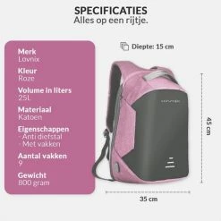 Begroting ⭐ Anti Diefstal Rugzak Inclusief Usb Oplaadstation - Geschikt Voor Laptop - Anti Theft En Spat Waterdicht| Lovnix Bag104 | Roze 🤩 -Tassen-Dames Winkel 550x550 633