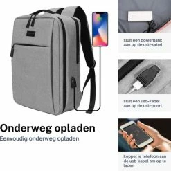 Goedkoop 👏 ZILOU® Rugzak - 15,6 Inch Laptop Rugtas - USB Poort - Waterafstotend - Grijs 🤩 -Tassen-Dames Winkel 550x550 694