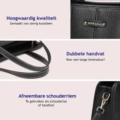 Groothandel ❤️ Miss Lulu Handtas - Dames Schoudertas - Kunstleren Werktas - Zwart (LG1949 BK) ❤️ -Tassen-Dames Winkel 550x550 94