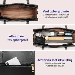 Groothandel ❤️ Miss Lulu Handtas - Dames Schoudertas - Kunstleren Werktas - Zwart (LG1949 BK) ❤️ -Tassen-Dames Winkel 550x550 95