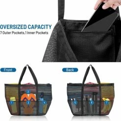 Uitgang 🔔 IBright Grote Strandtas -XXL Beachbag - Lichtgewicht - Mesh - Opvouwbaar - Strand Tas - Zwart ✨ -Tassen-Dames Winkel 550x553