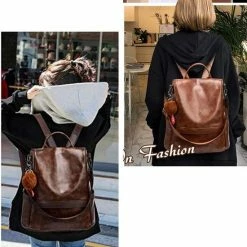 Goedkoopste 😍 Veran Rugtas - Rugzak - Vrouwen - Schoudertas - Reizen - Anti-Diefstal - Zacht PU-leer - Kunstleer - Dames - Waterdicht - Bruin - Koffie ✨ -Tassen-Dames Winkel 550x566