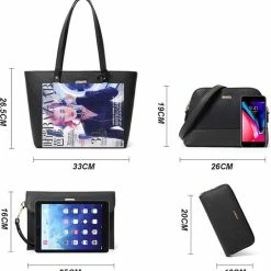 Korting 👏 Zedar Dames Handtassen Set 4 Delig Met Schoudertas - Tote Bag - Clutch En Portemonnee Voor Vrouwen Zwart 😉 -Tassen-Dames Winkel 550x567 1