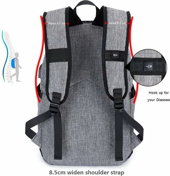 Beste deal 🌟 IGOODS - USB Computer Rugtas Met Lader - Waterdicht - Met Sleutelcode - 15,6 Inch - Grijs ⭐ 10 Beste deal 🌟 IGOODS - USB Computer Rugtas Met Lader - Waterdicht - Met Sleutelcode - 15,6 Inch - Grijs ⭐ - Afbeelding 8