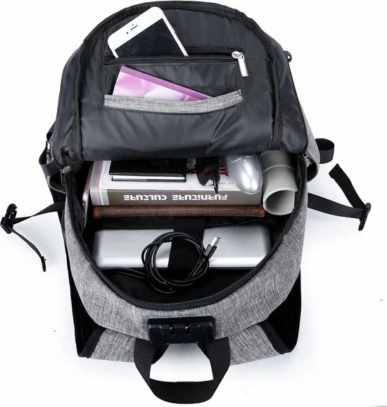 Beste deal 🌟 IGOODS - USB Computer Rugtas Met Lader - Waterdicht - Met Sleutelcode - 15,6 Inch - Grijs ⭐ 7 Beste deal 🌟 IGOODS - USB Computer Rugtas Met Lader - Waterdicht - Met Sleutelcode - 15,6 Inch - Grijs ⭐ - Afbeelding 5