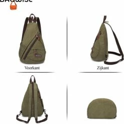 Beste deal 👏 Bagwise® - Rugzak - Slingbag - Crossbodytas - Canvas - 10L -Vintage - 1276 Groen ✔️ -Tassen-Dames Winkel 550x580 3