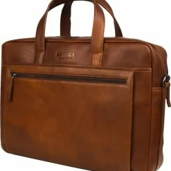 Promo 🛒 DSTRCT Lederen Business Laptoptas - 17 Inch Laptopvak Met Rits - Cognac - Luxe Volnerf Leder 🥰