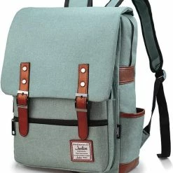 Gloednieuw 🥰 Veran Rugtas - Rugzak - 25 Liter - 15,6" Laptopvak - Boekentas - Vintage - Laptop - School - Boekentas - Groen 👍