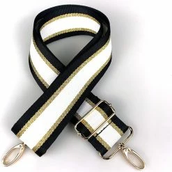 Groothandel 🌟 Wondersathome Bag Strap Zwart Wit Goud Gestreept - Extra Breed - 5 Cm - Goud Metaal - Verstelbaar - Tassenriem - Schouderband - Schouderriem - Tassen Riem - Tas Hengsel - Tassen Band - Gitaar Strap - Cameratas Band - Cross Body - Luxe - Bag Belt - Handtas Bandje 🎉
