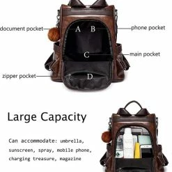 Goedkoopste 😍 Veran Rugtas - Rugzak - Vrouwen - Schoudertas - Reizen - Anti-Diefstal - Zacht PU-leer - Kunstleer - Dames - Waterdicht - Bruin - Koffie ✨ -Tassen-Dames Winkel 550x628 3