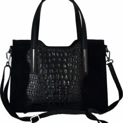 Kopen ⭐ TOUTESTBELLE - Stevige Suede Leren Tas Met Schouderriem Croco Mat - Handtas - Dames - Zwart 🎉