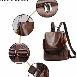 Goedkoopste 😍 Veran Rugtas - Rugzak - Vrouwen - Schoudertas - Reizen - Anti-Diefstal - Zacht PU-leer - Kunstleer - Dames - Waterdicht - Bruin - Koffie ✨ -Tassen-Dames Winkel 550x642 1
