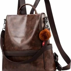 Tassen-Dames Winkel 20 Goedkoopste 😍 Veran Rugtas - Rugzak - Vrouwen - Schoudertas - Reizen - Anti-Diefstal - Zacht PU-leer - Kunstleer - Dames - Waterdicht - Bruin - Koffie ✨